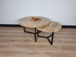 Eiken ronde salontafel set tripod onderstel - Afbeelding 2