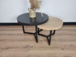 Eiken ronde salontafel set tripod onderstel - Afbeelding 3