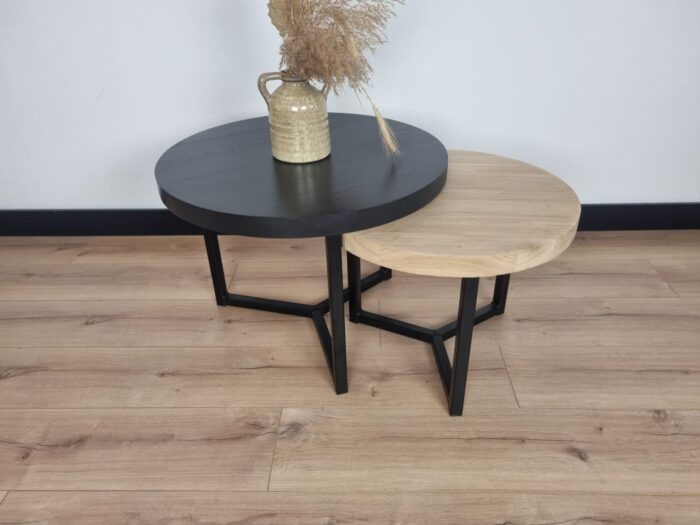Eiken ronde salontafel set tripod onderstel - Afbeelding 3