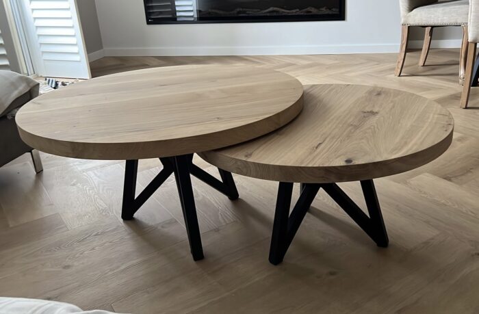 Eiken ronde salontafel set Vlinder onderstel - Afbeelding 1