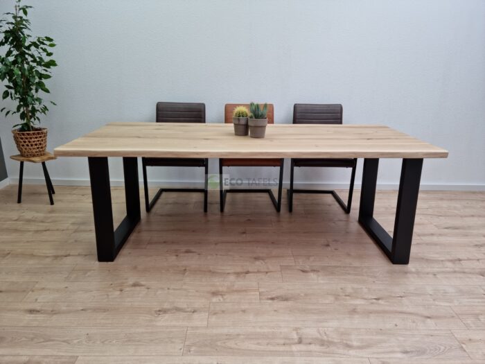 Eiken boomstam tafel met smalle U-Poten - Afbeelding 1