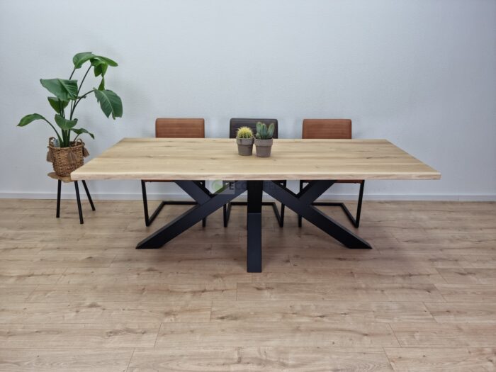 Eiken boomstam tafel met W Onderstel - Afbeelding 1