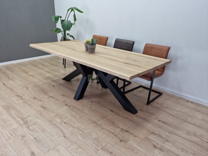 Eiken boomstam tafel met W Onderstel - Afbeelding 3