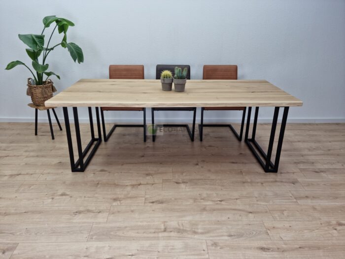 Eiken boomstam tafel met U Strip Poten - Afbeelding 1