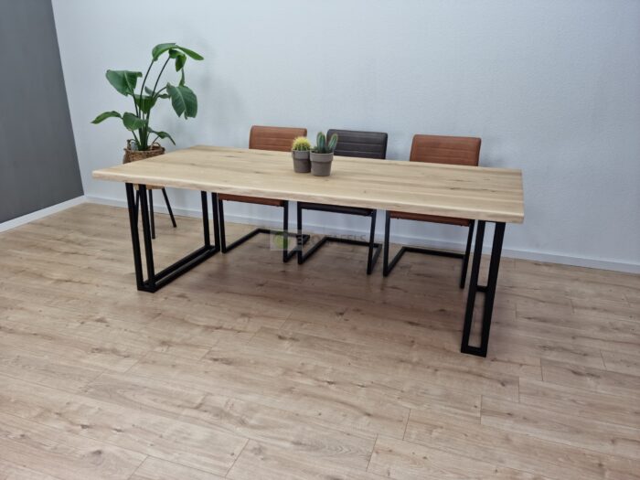 Eiken boomstam tafel met U Strip Poten - Afbeelding 2