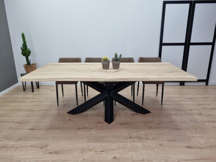 Eiken boomstam tafel met Diamant-Matrix Onderstel - Afbeelding 1