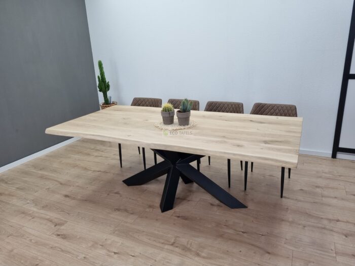 Eiken boomstam tafel met Diamant-Matrix Onderstel - Afbeelding 2