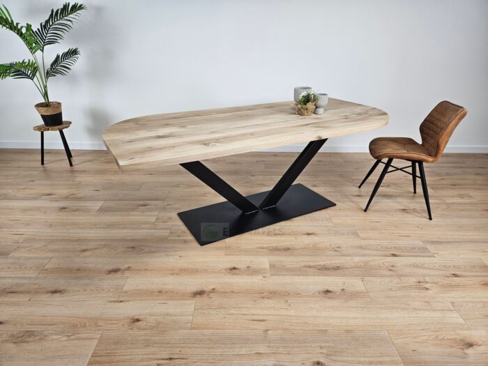 Eiken recht/rond tafel met V-Poot - Afbeelding 1