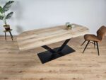 Eiken recht/rond tafel met V-Poot - Afbeelding 3