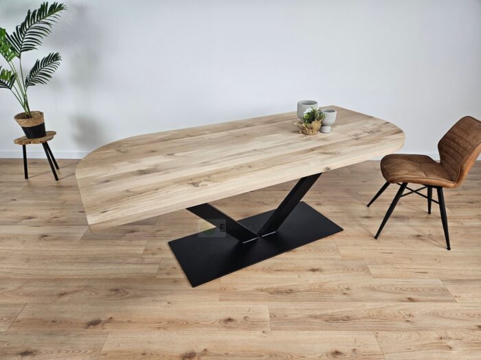 Eiken recht/rond tafel met V-Poot - Afbeelding 3