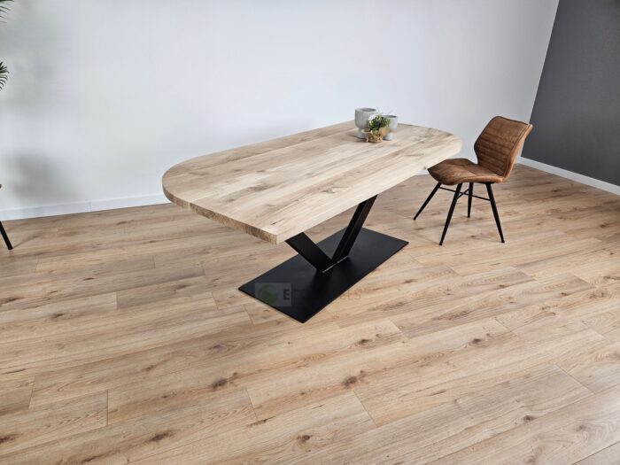Eiken recht/rond tafel met V-Poot - Afbeelding 4