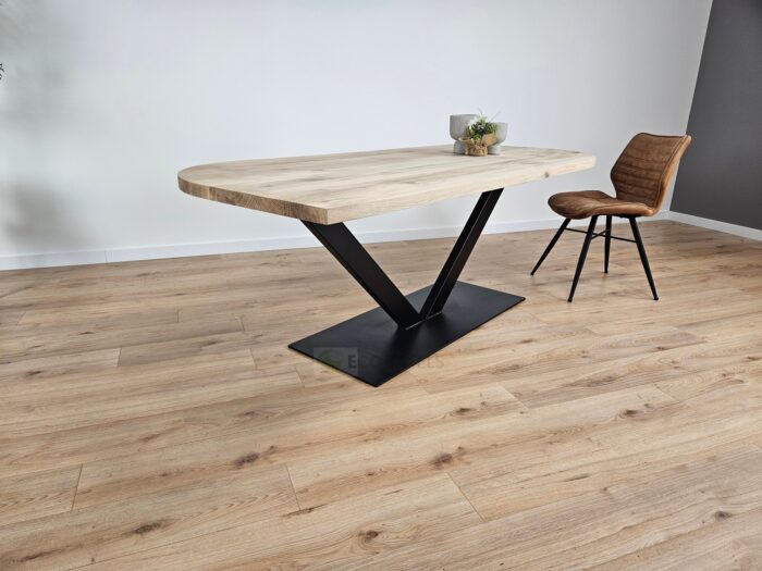 Eiken recht/rond tafel met V-Poot - Afbeelding 2