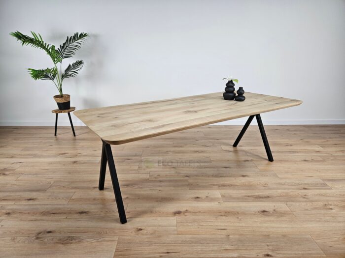 Eiken tafel afgeronde hoeken met Scissor-Poten - Afbeelding 3