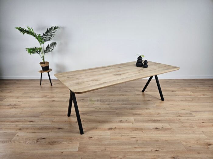 Eiken tafel afgeronde hoeken met Scissor-Poten - Afbeelding 1