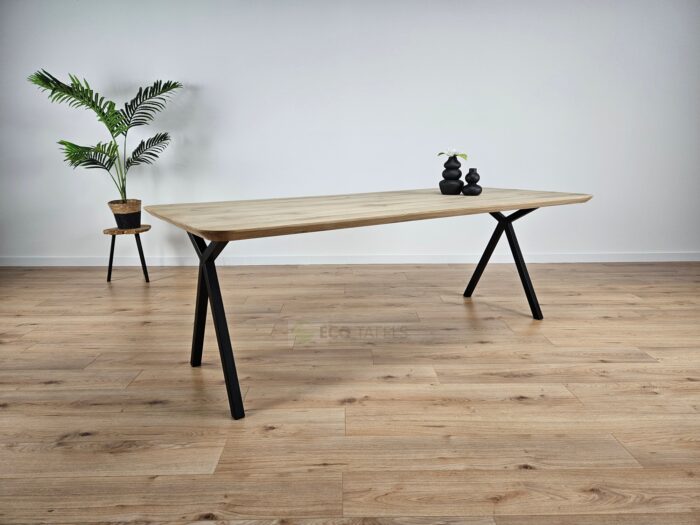 Eiken tafel afgeronde hoeken met Scissor-Poten - Afbeelding 5