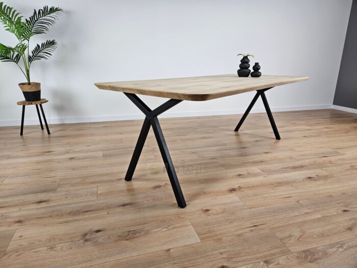 Eiken tafel afgeronde hoeken met Scissor-Poten - Afbeelding 2
