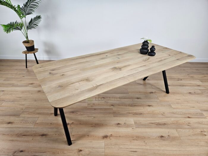 Eiken tafel afgeronde hoeken met Scissor-Poten - Afbeelding 4