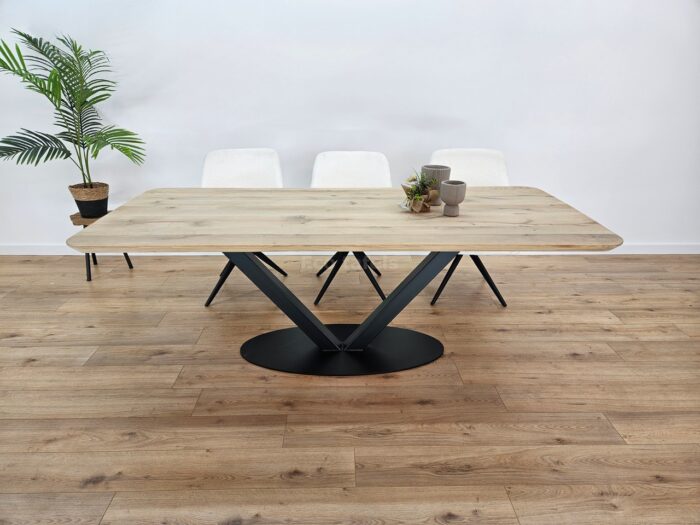 Eiken tafel met afgeronde hoeken V-Poot ovaal - Afbeelding 1