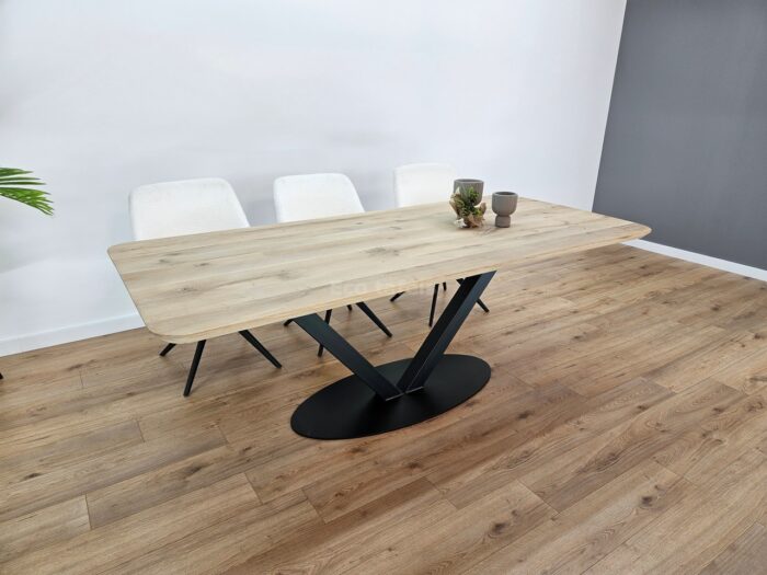 Eiken tafel met afgeronde hoeken V-Poot ovaal - Afbeelding 4
