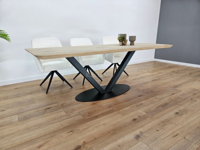 Eiken tafel met afgeronde hoeken V-Poot ovaal - Afbeelding 2