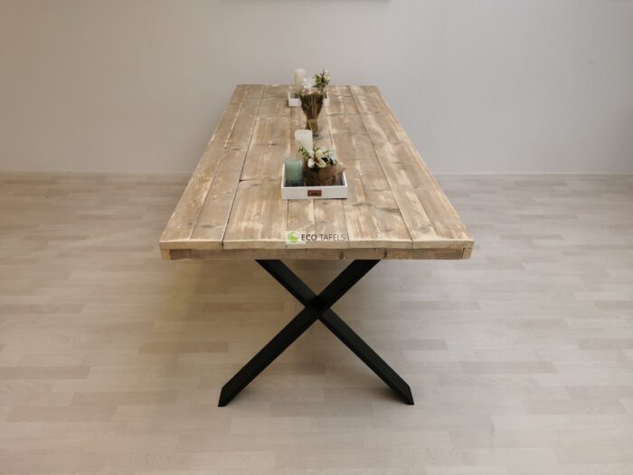Industriële steigerhout tafel Smalle-X Onderstel - Afbeelding 2