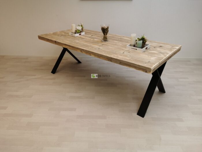 Industriële steigerhout tafel Smalle-X Onderstel - Afbeelding 1