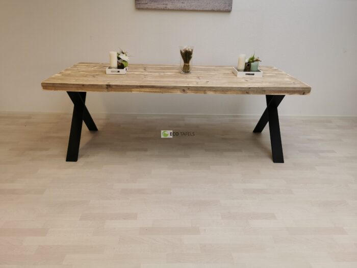 Industriële steigerhout tafel Smalle-X Onderstel - Afbeelding 3